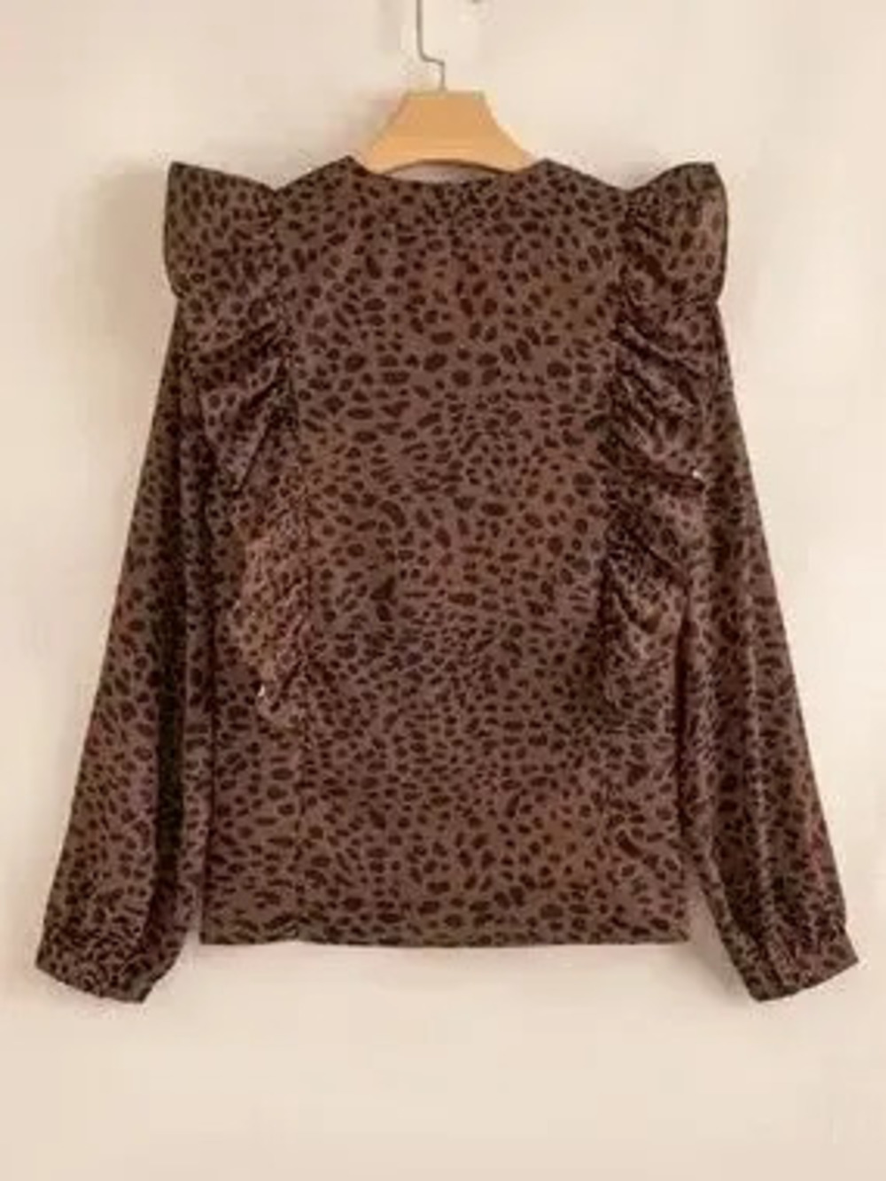 Leopard Print Ruffled Puff Sleeve Blouse - Picture 3 of 8
